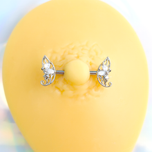 Load image into Gallery viewer, 14G 9/16 Clear CZ Gem Fairy Leaf Barbell Nipple Ring Set