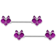 Load image into Gallery viewer, 14G 9/16 Clear Gem Purple Orchid Flower Barbell Nipple Ring Set