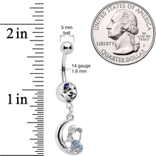将图片加载到图库查看器,Blue CZ Gem Mermaid in the Moon Dangle Belly Ring