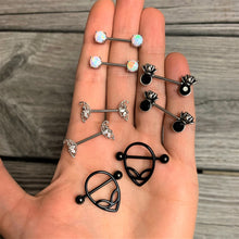 Load image into Gallery viewer, 14G 9/16 Stainless Steel White Synthetic Opal Nipple Barbell Set