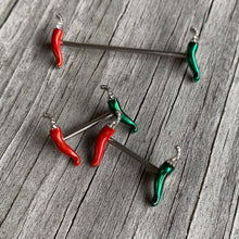 Load image into Gallery viewer, 14G Clear Gem Red Green Pepper Industrial Barbell 38mm