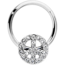 将图片加载到图库查看器,16G 3/8 Clear Gem Retro Peace Sign Hinged Segment Ring