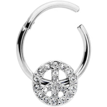 将图片加载到图库查看器,16G 3/8 Clear Gem Retro Peace Sign Hinged Segment Ring