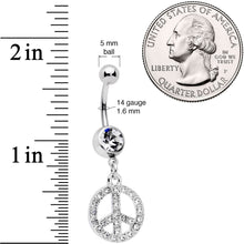 将图片加载到图库查看器,Clear Gem Peace Sign Dangle Belly Ring