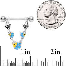 Load image into Gallery viewer, 14G 13/16 Blue Yellow Fish Shell Nautical Dangle Nipple Ring Set