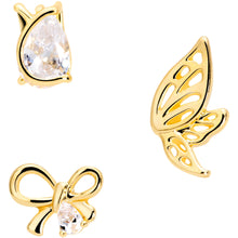 Load image into Gallery viewer, 16G 5/16 Clear CZ Gem Gold Tone Bow Cartilage Tragus Set of 3