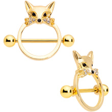 将图片加载到图库查看器,14G 13/16 Clear Black Gem Gold Tone Fox Nipple Shield Set