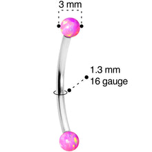 Load image into Gallery viewer, 16G 9/16 3mm Pink Synthetic Opal Curved Barbell