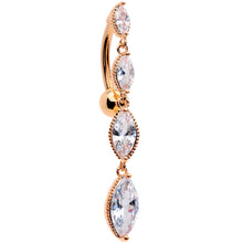 Load image into Gallery viewer, Clear CZ Gem Rose Gold Tone Waterfall Dangle Top Mount Belly Ring