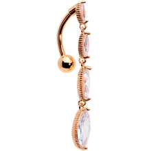 Load image into Gallery viewer, Clear CZ Gem Rose Gold Tone Waterfall Dangle Top Mount Belly Ring
