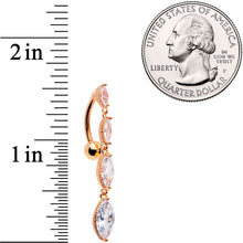 Load image into Gallery viewer, Clear CZ Gem Rose Gold Tone Waterfall Dangle Top Mount Belly Ring
