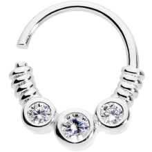 Load image into Gallery viewer, 16G 3/8 Clear CZ Gem Trio Coils Closure Ring