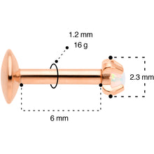Load image into Gallery viewer, 16G 1/4 2mm Syn Opal Rose Gold G23 Titanium Internal Thread Labret
