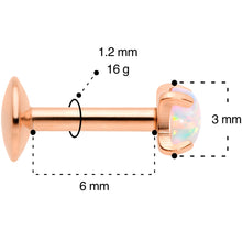 Load image into Gallery viewer, 16G 1/4 3mm Syn Opal Rose Gold G23 Titanium Internal Thread Labret