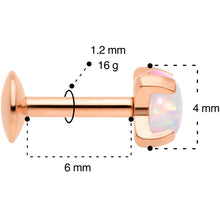 Load image into Gallery viewer, 16G 1/4 4mm Syn Opal Rose Gold G23 Titanium Internal Thread Labret