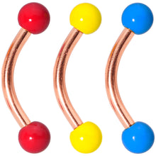 Load image into Gallery viewer, 16G 5/16 Red Yellow Glow Rose Gold Tone Curved Barbell Set of 3