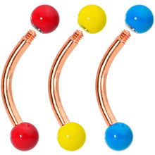Load image into Gallery viewer, 16G 5/16 Red Yellow Glow Rose Gold Tone Curved Barbell Set of 3