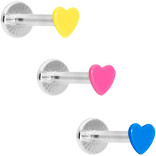 将图片加载到图库查看器,16G 5/16 Blue Pink Yellow Glow Heart Labret Set of 3