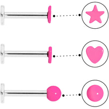 Load image into Gallery viewer, 16G 5/16 Pink Glow Star Heart Labret Set of 3