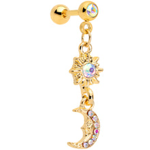 Load image into Gallery viewer, 16G 1/4 Aurora Gem Gold Tone Moon Dangle Cartilage Tragus