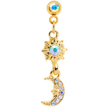 Load image into Gallery viewer, 16G 1/4 Aurora Gem Gold Tone Moon Dangle Cartilage Tragus