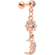 Load image into Gallery viewer, 16G 1/4 Clear Gem Rose Gold Tone Moon Dangle Cartilage Tragus