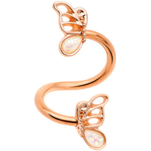将图片加载到图库查看器,White Faux Opal Rose Gold Tone Butterfly Spiral Twister Belly Ring