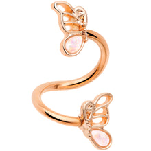 将图片加载到图库查看器,White Faux Opal Rose Gold Tone Butterfly Spiral Twister Belly Ring