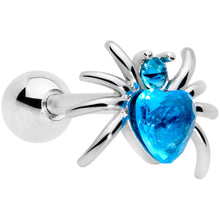 Load image into Gallery viewer, 16G 1/4 Aqua Gem Heart Spider Cartilage Tragus