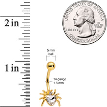Load image into Gallery viewer, Clear Gem Gold Tone Sexy Heart Spider Belly Ring
