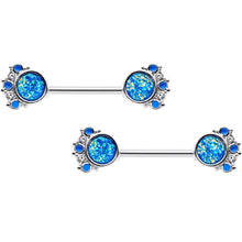 Load image into Gallery viewer, 14G 9/16 Blue Faux Druzy Serenade Barbell Nipple Ring Set