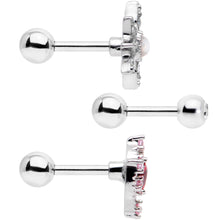 Load image into Gallery viewer, 16G 1/4 Pink Red Clear CZ Gem Moon Star Cartilage Tragus Set of 3
