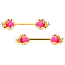 Load image into Gallery viewer, 14G 9/16 Clear CZ Gem Gold Tone Pink Moon Barbell Nipple Ring Set