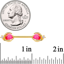 Load image into Gallery viewer, 14G 9/16 Clear CZ Gem Gold Tone Pink Moon Barbell Nipple Ring Set