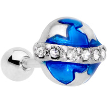 Load image into Gallery viewer, 16G 1/4 Clear Gem Blue Planet Saturn Cartilage Tragus Earring