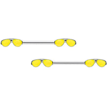 Load image into Gallery viewer, 14G 9/16 Yellow Aviator Sunglasses Barbell Nipple Ring Set