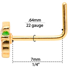 Load image into Gallery viewer, 22G 5/16 Green Gold Tone Lucky Leprechaun L Shaped Nose Ring
