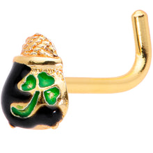Load image into Gallery viewer, 18G 5/16 Gold Tone St Patricks Day Pot O Gold L Shaped Nose Ring