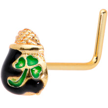 Load image into Gallery viewer, 22G 5/16 Gold Tone St Patricks Day Pot O Gold L Shaped Nose Ring