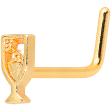 Load image into Gallery viewer, 20G 5/16 Gold Tone Glass of Champagne L Shaped Nose Ring