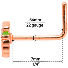 Load image into Gallery viewer, 22G 5/16 Green Rose Gold Tone Lucky Leprechaun L Shaped Nose Ring