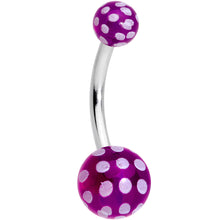 将图片加载到图库查看器,Purple White Polka Dot UV Reactive Acrylic Ball Belly Ring