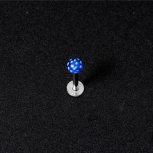 Load image into Gallery viewer, 16G 1/4 Blue Polka Dot UV Reactive Acrylic Ball Labret Tragus