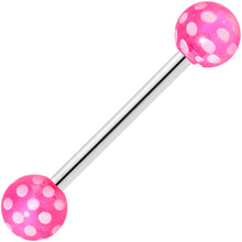 Load image into Gallery viewer, Pink White Polka Dot UV Reactive Ball Barbell Tongue Ring