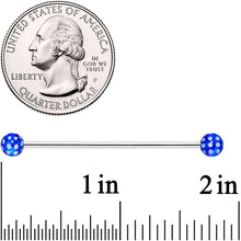 Load image into Gallery viewer, 14G Blue White Polka Dot UV Industrial Barbell 38mm