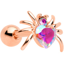 将图片加载到图库查看器,16G 1/4 Aurora Gem Rose Gold Tone Heart Spider Cartilage Tragus