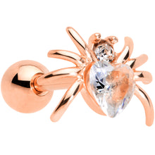Load image into Gallery viewer, 16G 1/4 Clear Gem Rose Gold Tone Heart Spider Cartilage Tragus