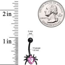 将图片加载到图库查看器,Pink Gem Black Halloween Heart Spider Belly Ring