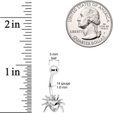 将图片加载到图库查看器,Clear Gem Halloween Heart Spider Belly Ring