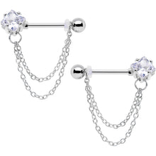 将图片加载到图库查看器,14G 5/8 Clear Gem Elegant Chain Dangle Barbell Nipple Ring Set